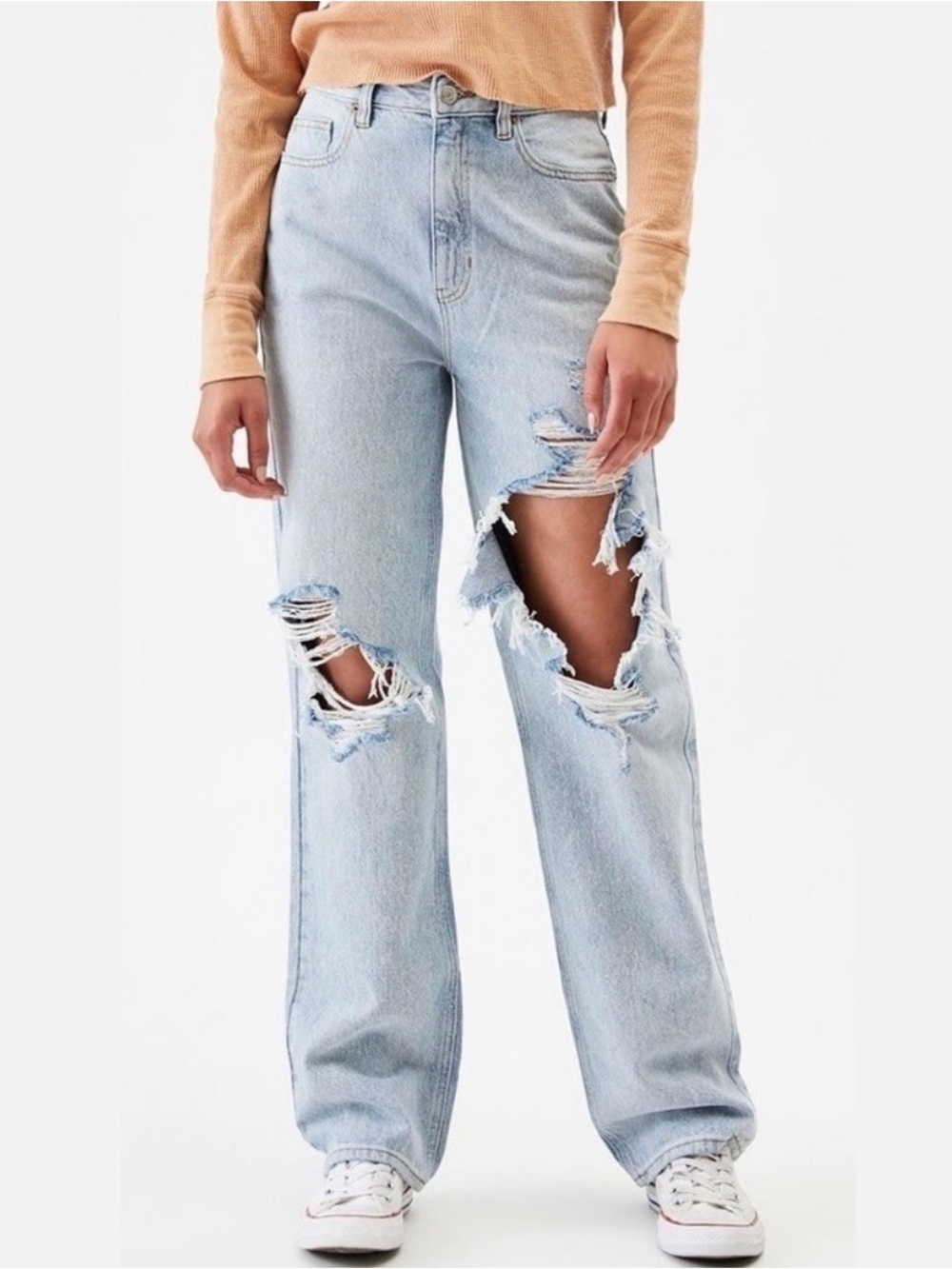 PacSun Light Blue Distressed Wide-Leg Jeans